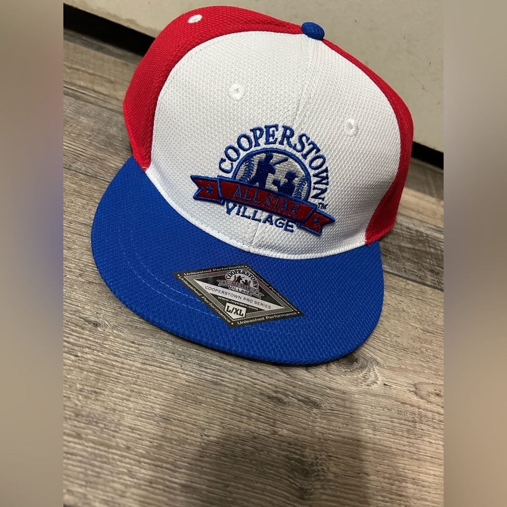 Cooperstown Hat Cap Mens Fitted L/XL White Red All-Star MLB Baseball‎ Logo Adult